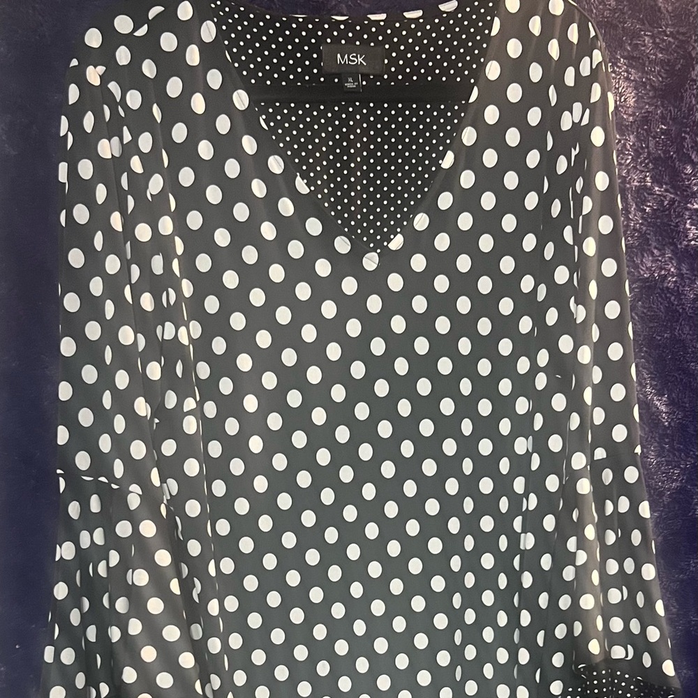 MSK Black and White Polka Dot Long Sleeve Dress - Picture 3 of 3